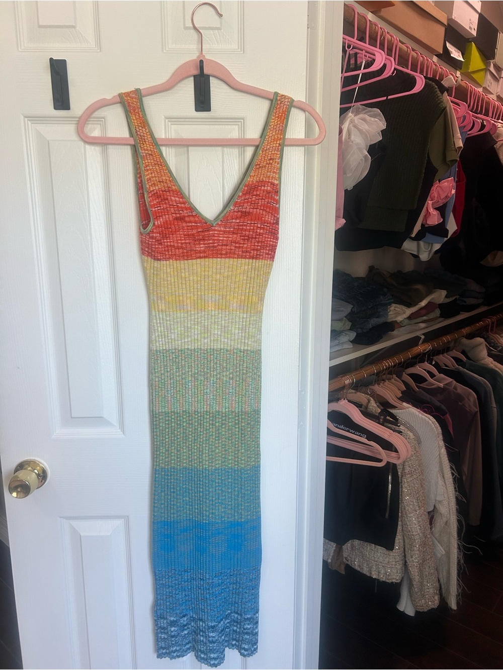 STAUD Multicolor Striped Knit Maxi Dress in Red, Yellow, Green, Blue - Picture 2 of 4
